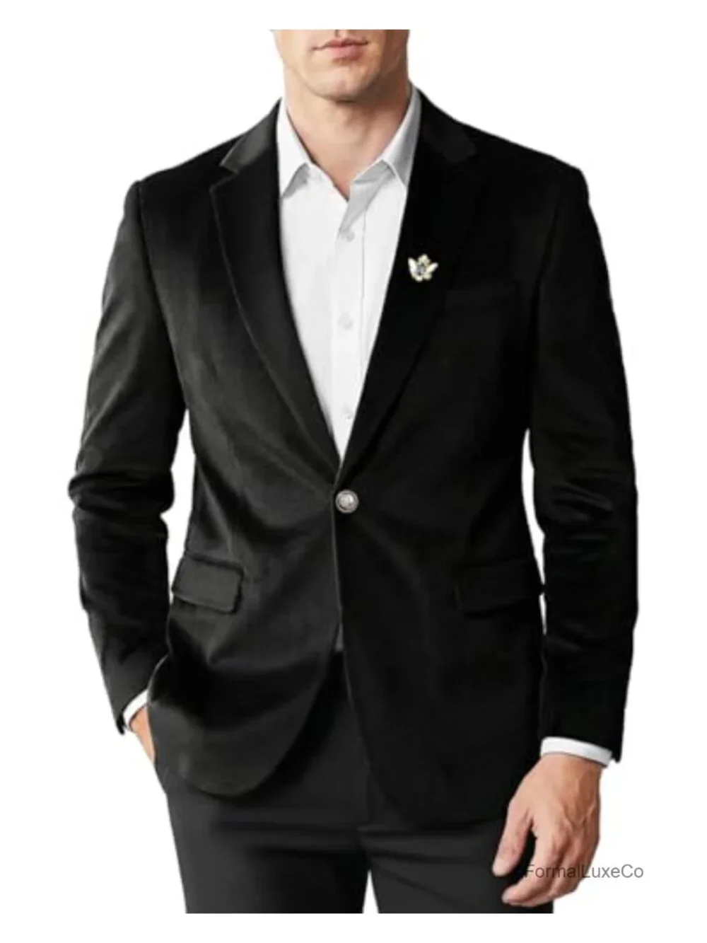 Men's Velvet Blazer Tuxedo Jacket with Brooch Slim Fit Sport Coat